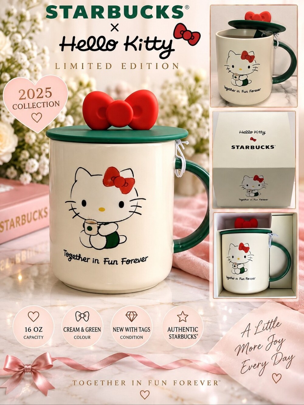 🎀❤️✨️NEW Starbucks X Hello Kitty Red Bow Top Mug 16 Oz 🎀❤️✨️